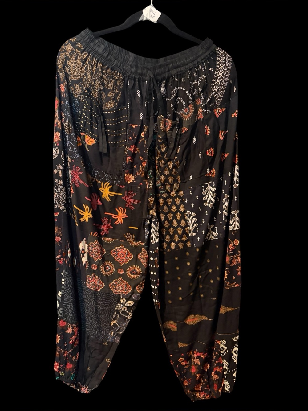 Black #35 NWT 100% rayon patchwork jogger bottom pants
